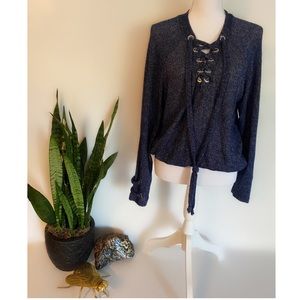 Sadie & Sage Long Sleeve Over Size Lace Up.